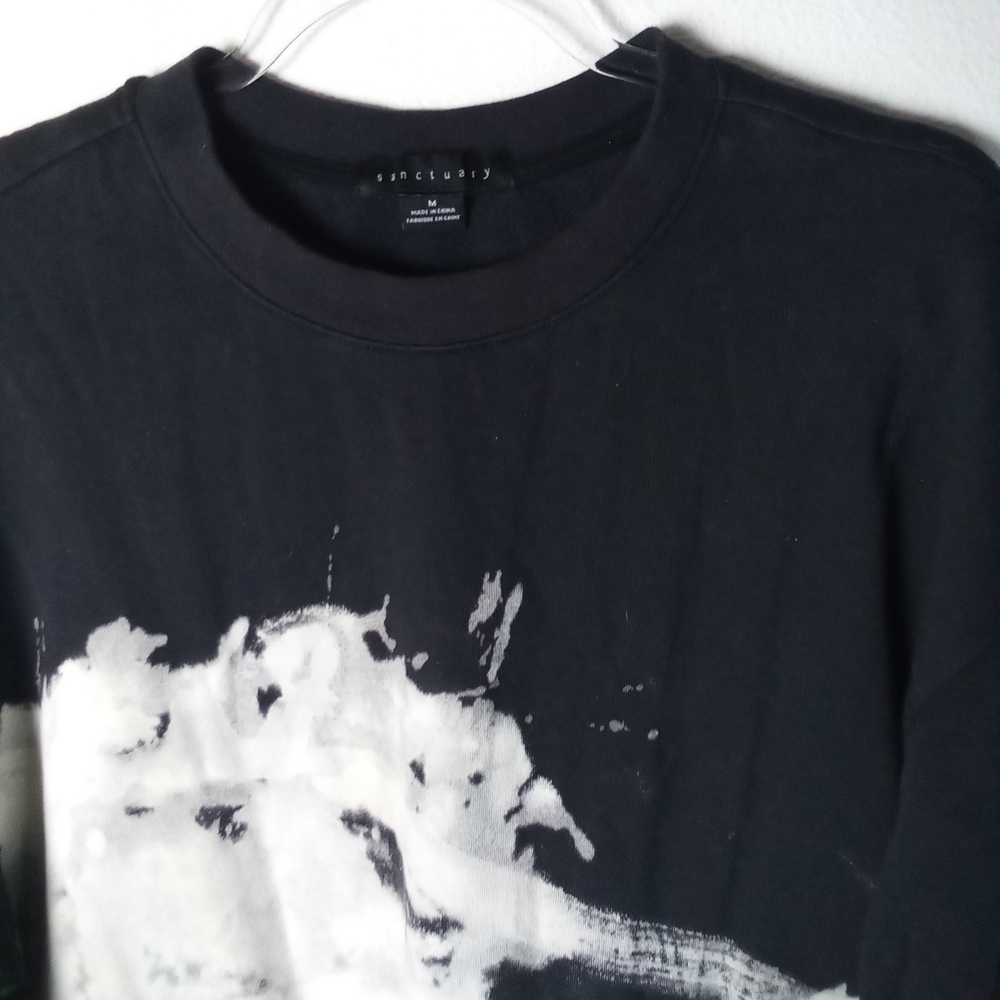 Anthropologie Sanctuary Sweatshirt Dress Black White Abstract Pockets - Picture 3 of 7